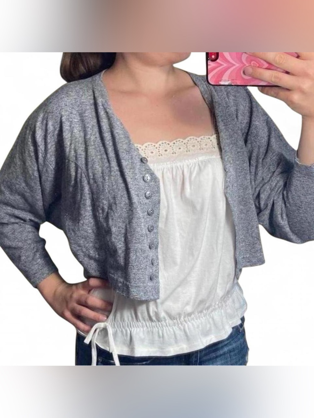 Au Cotton Baggy Crop Top Cardigan